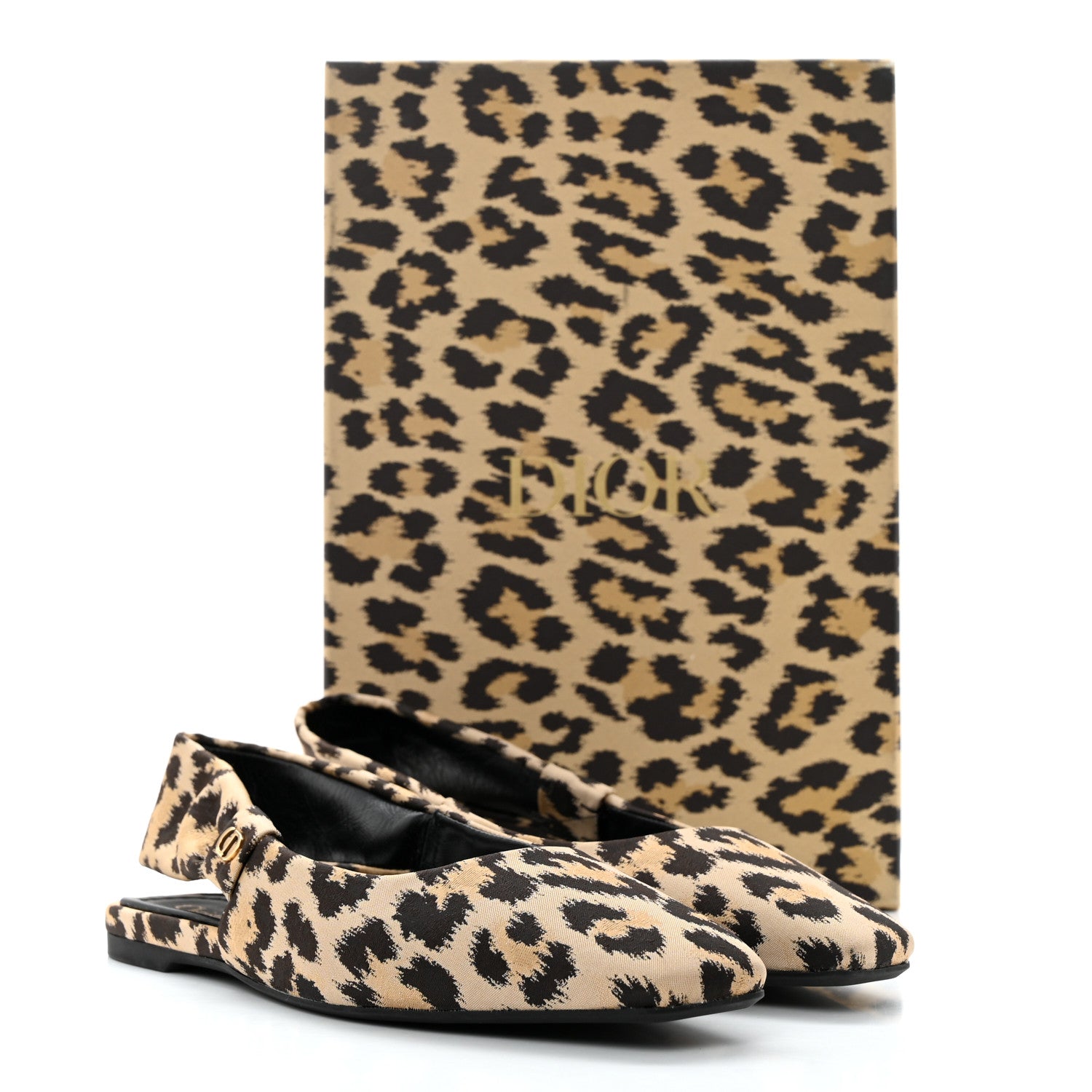 Christian Dior Nylon Leopard Print Mizza Slingback Flat 38 Beige Multicolor 10 of 10