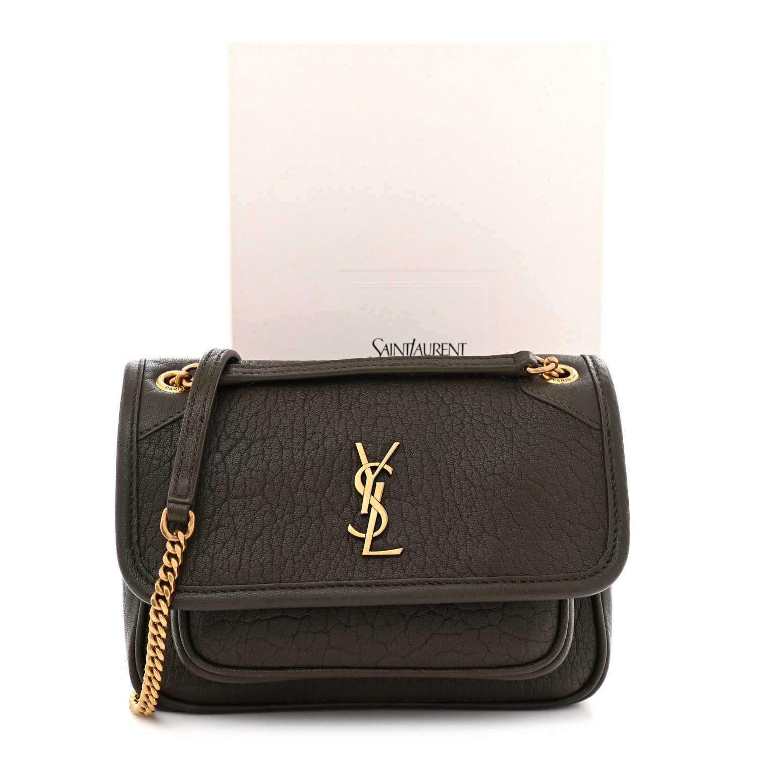 Saint Laurent Grained Lambskin Monogram Mini Niki Chain Satchel Light Musk 11 of 11