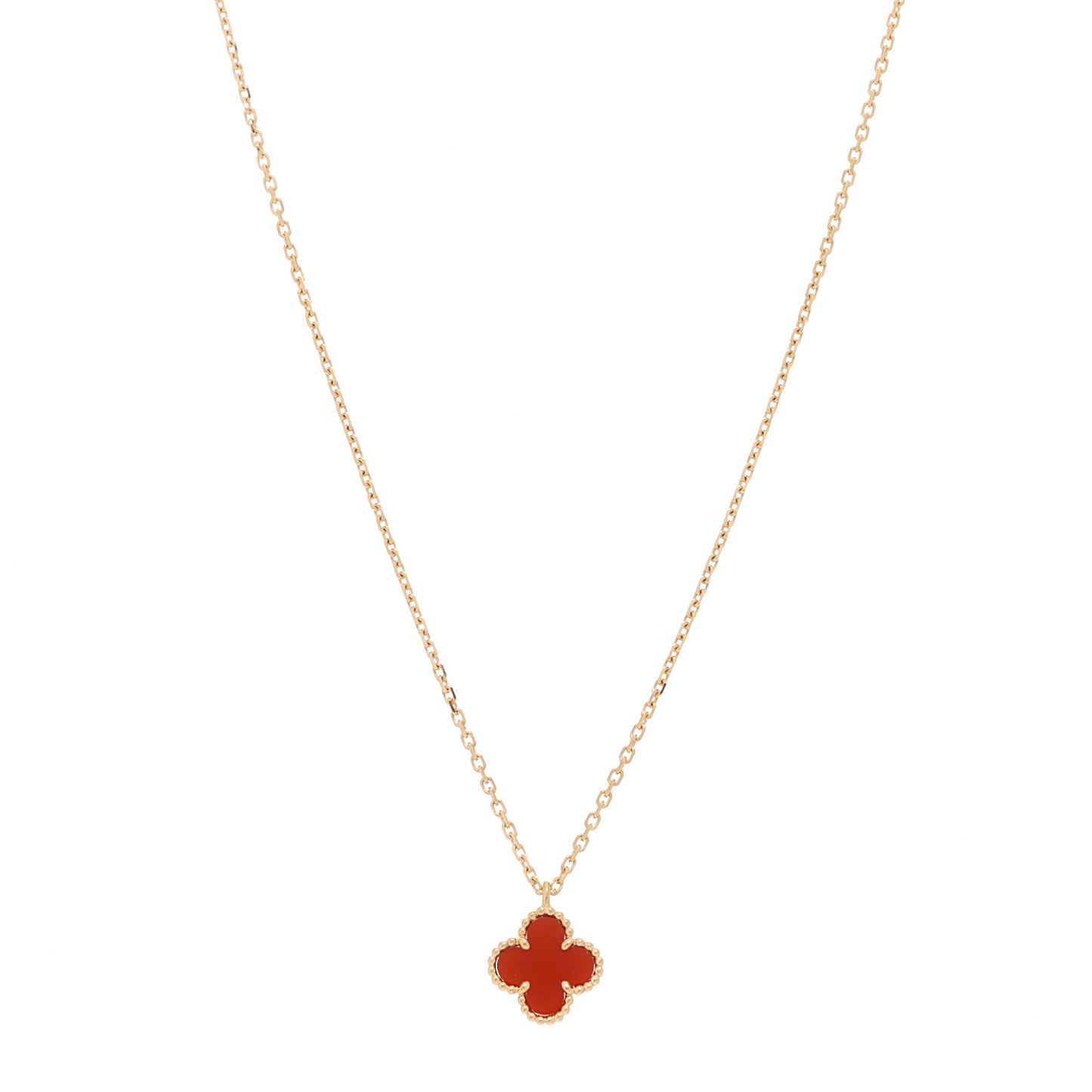 18K Rose Gold Carnelian Sweet Alhambra Pendant Necklace