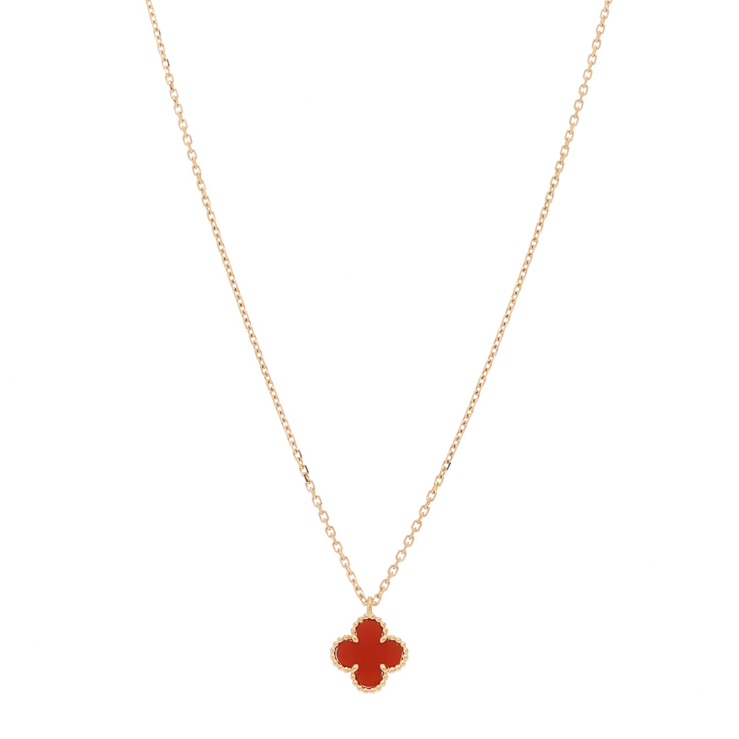 Van Cleef & Arpels 18K Rose Gold Carnelian Sweet Alhambra Pendant Necklace 1 of 6