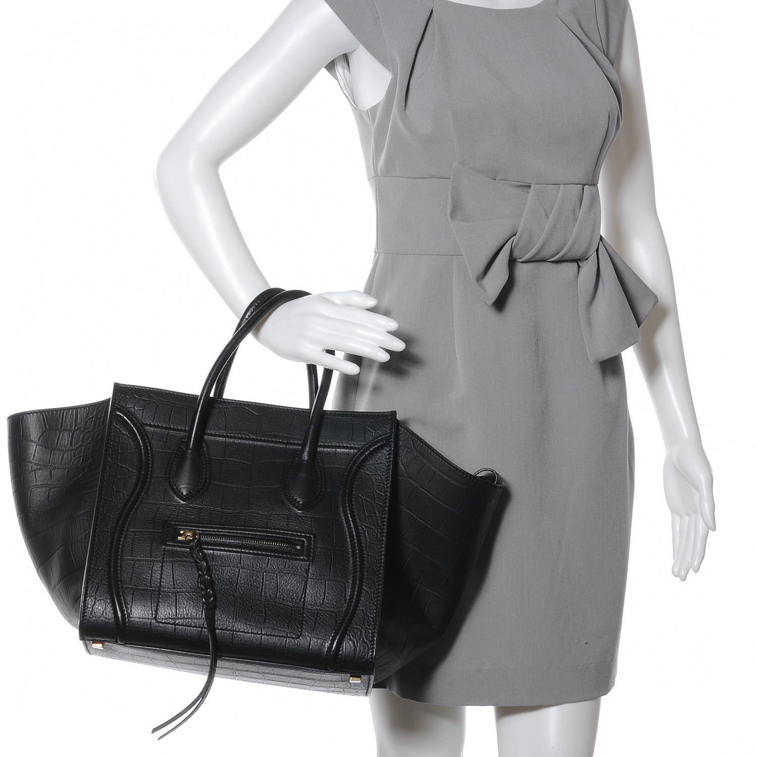 Celine Crocodile Embossed Small Phantom Luggage Black 2 of 7