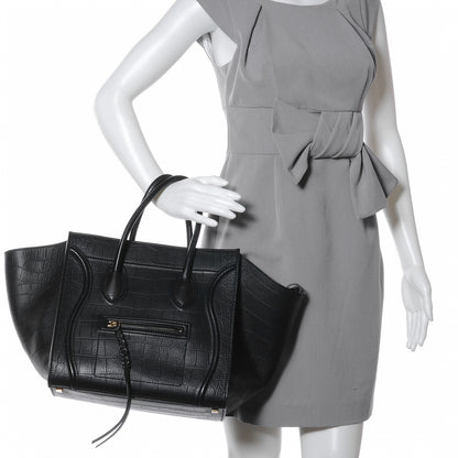 Celine Crocodile Embossed Small Phantom Luggage Black 2 of 7