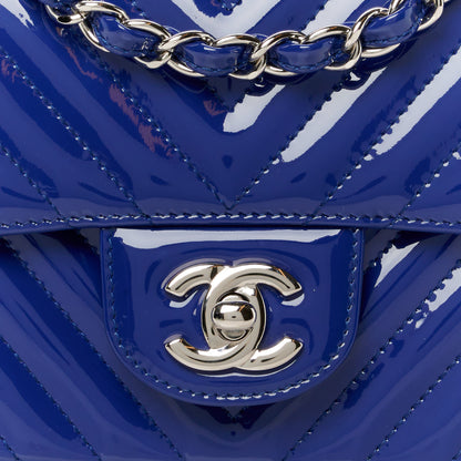 Chanel Patent Chevron Quilted Mini Square Flap Blue 9 of 11
