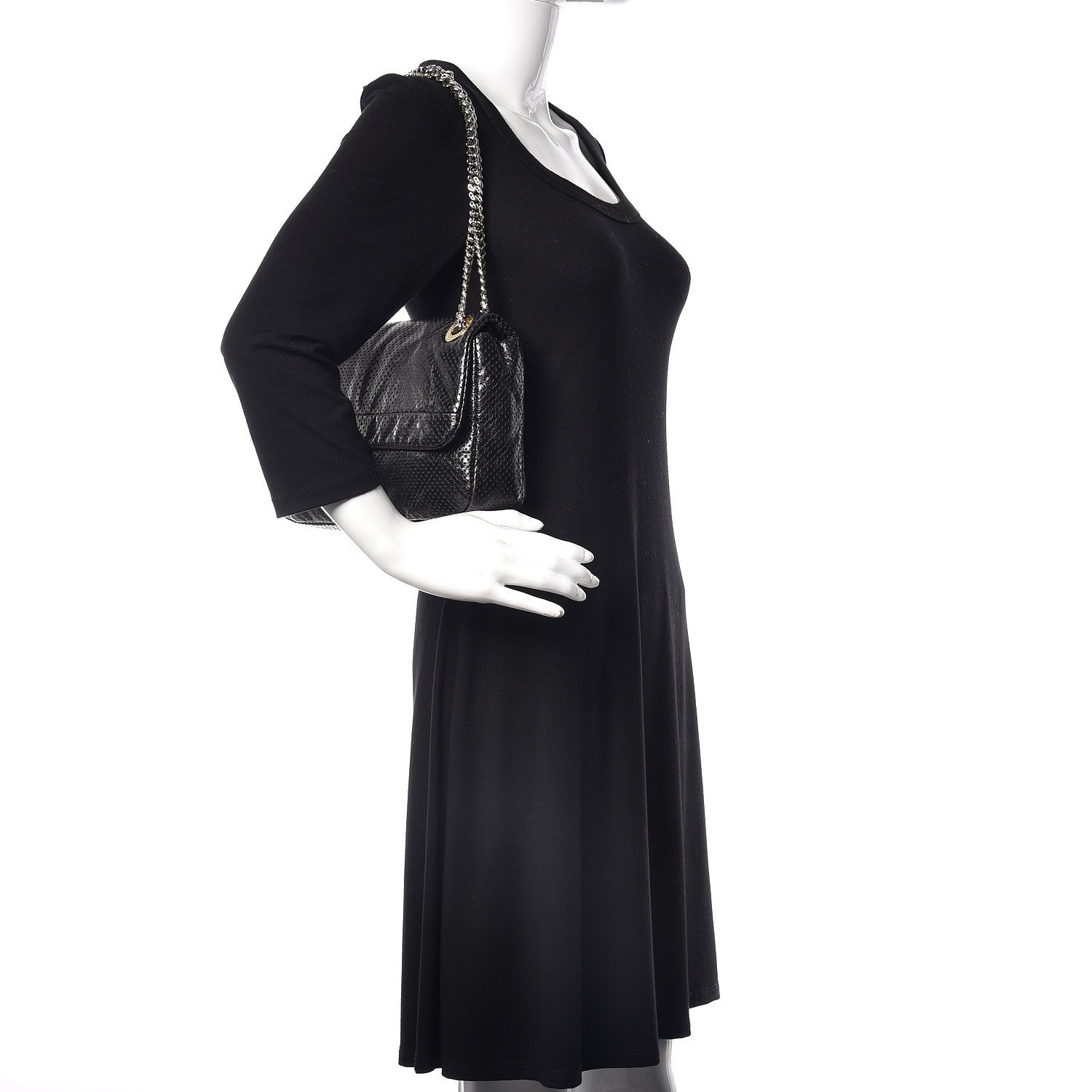 Chanel Metallic Crackled Calfskin Large Perforated Drill Flap Black 2 of 12