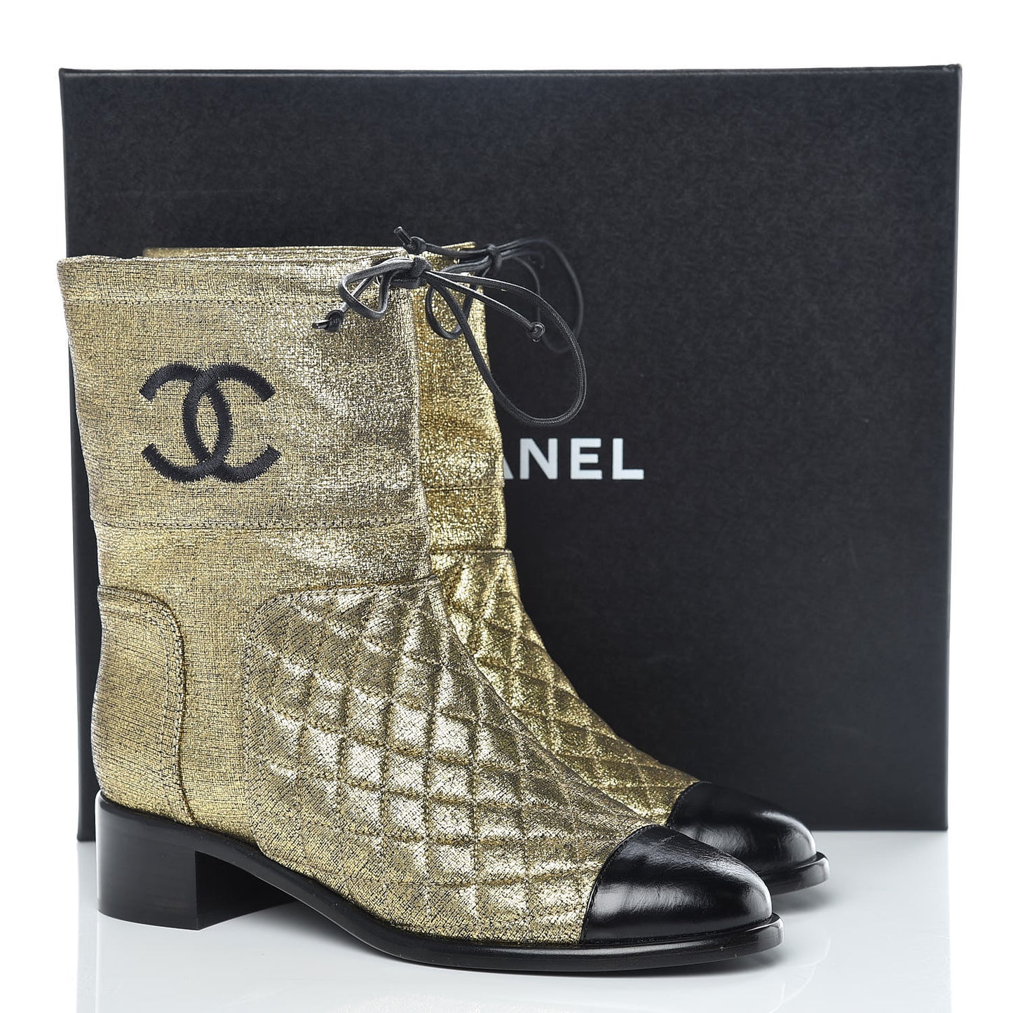 Metallic Goatskin Cap Toe Short Boots 37 Gold Black