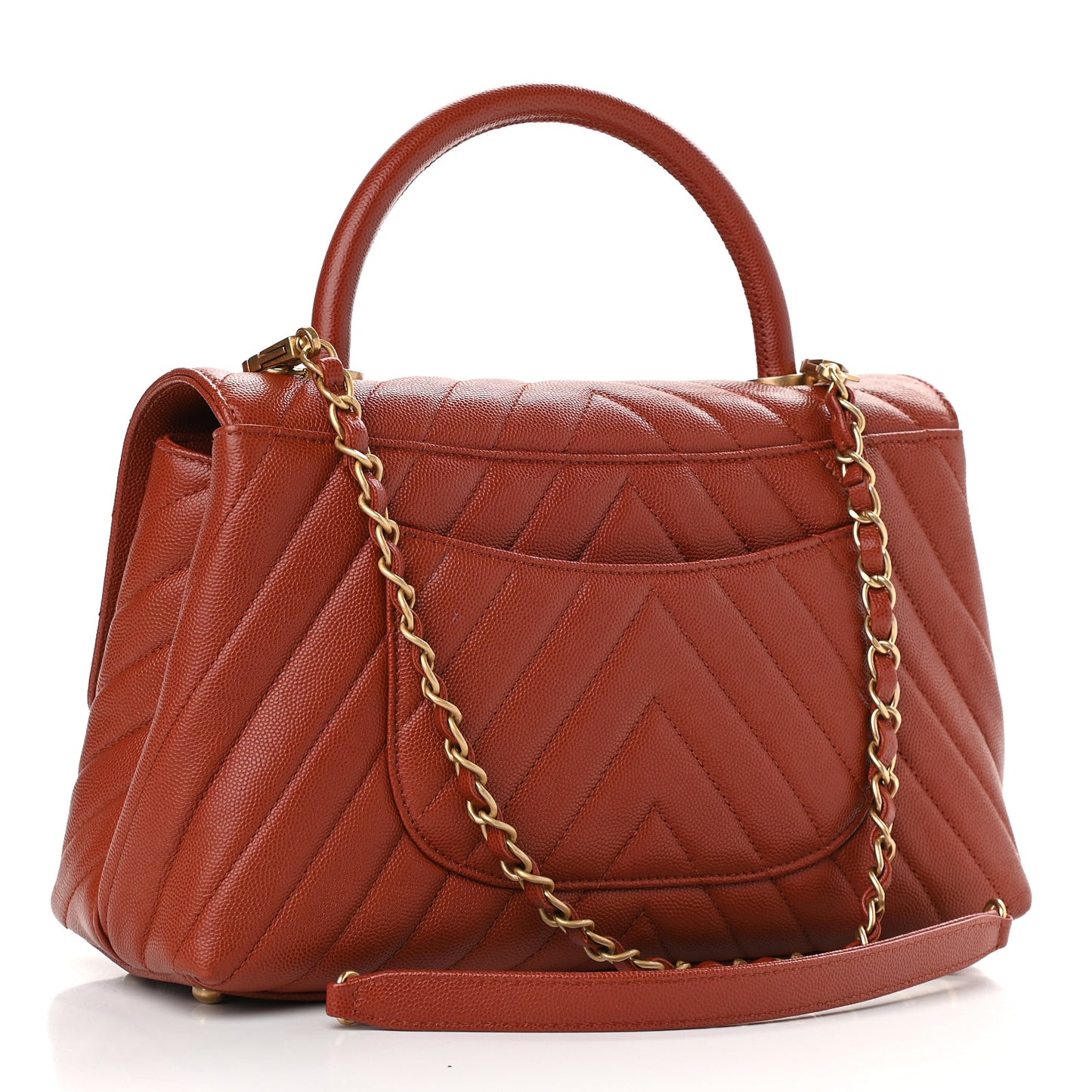 Caviar Chevron Quilted Small Coco Handle Flap Dark Orange