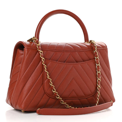 Chanel Caviar Chevron Quilted Small Coco Handle Flap Dark Orange 3 of 9