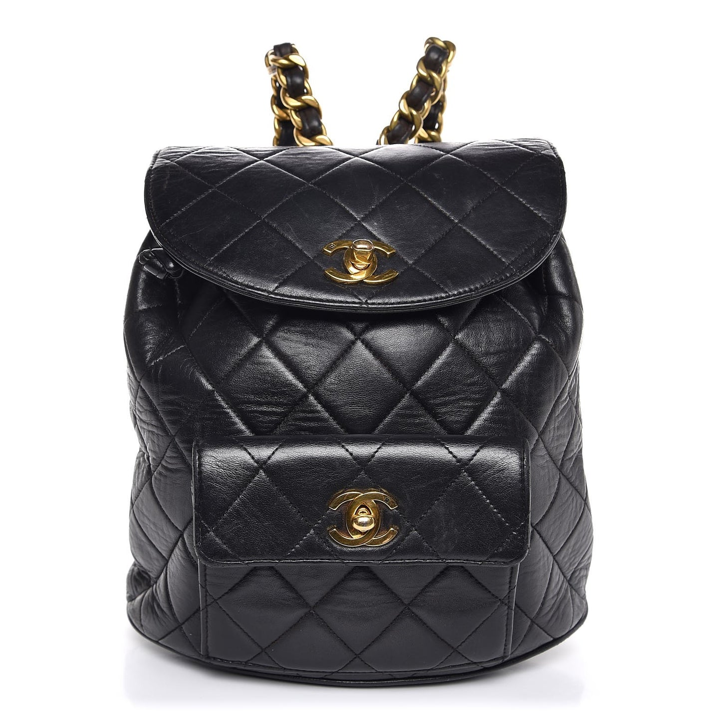 Lambskin Quilted Drawstring Backpack Black