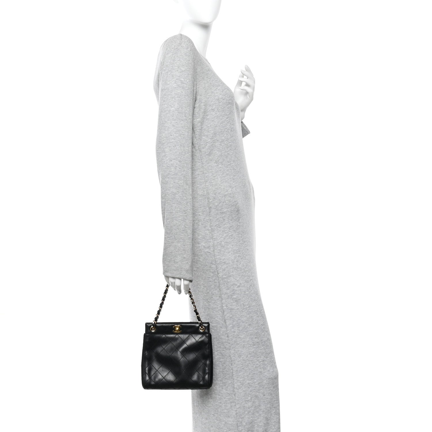 Chanel Lambskin Stitched Small Tote Black 2 of 12