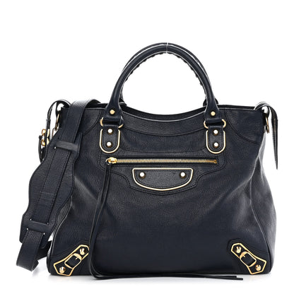Balenciaga Chevre Gold Metallic Edge Hardware Velo Bleu Nuit Dark Sea 3 of 9