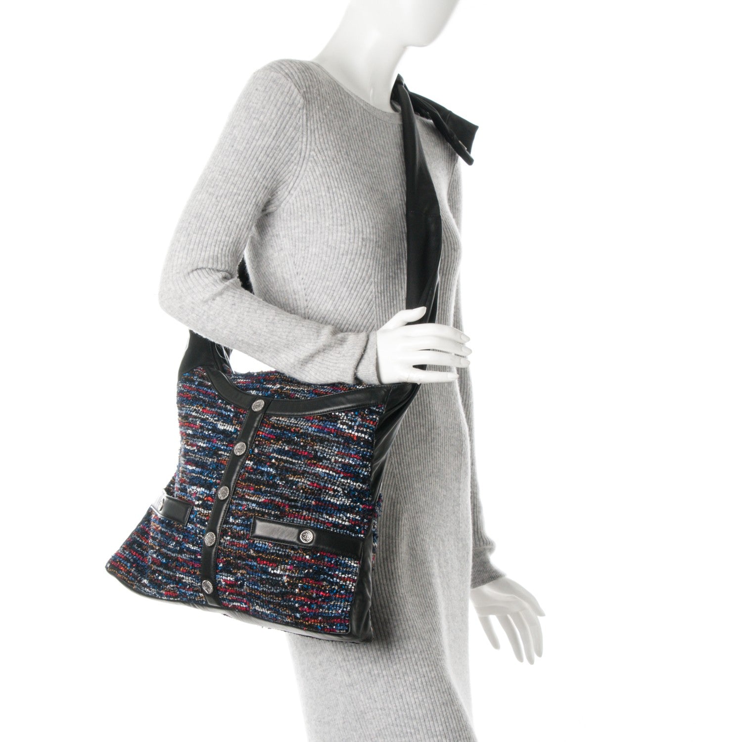 Chanel Tweed Lambskin Large Girl Bag Multicolor Black 2 of 7