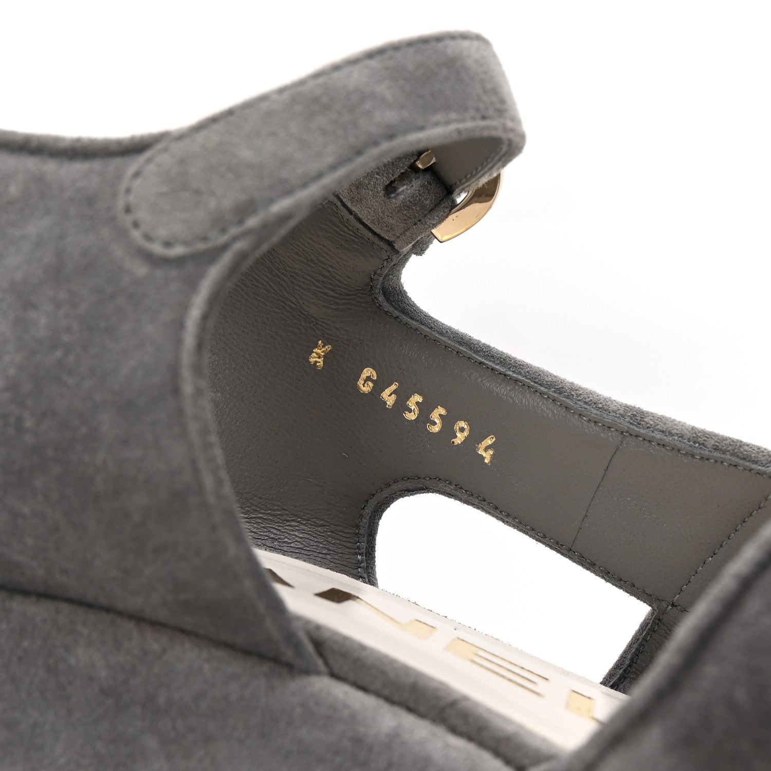 Chanel Suede Calfskin Peep Toe Wedge Sandals 37 Grey 9 of 9