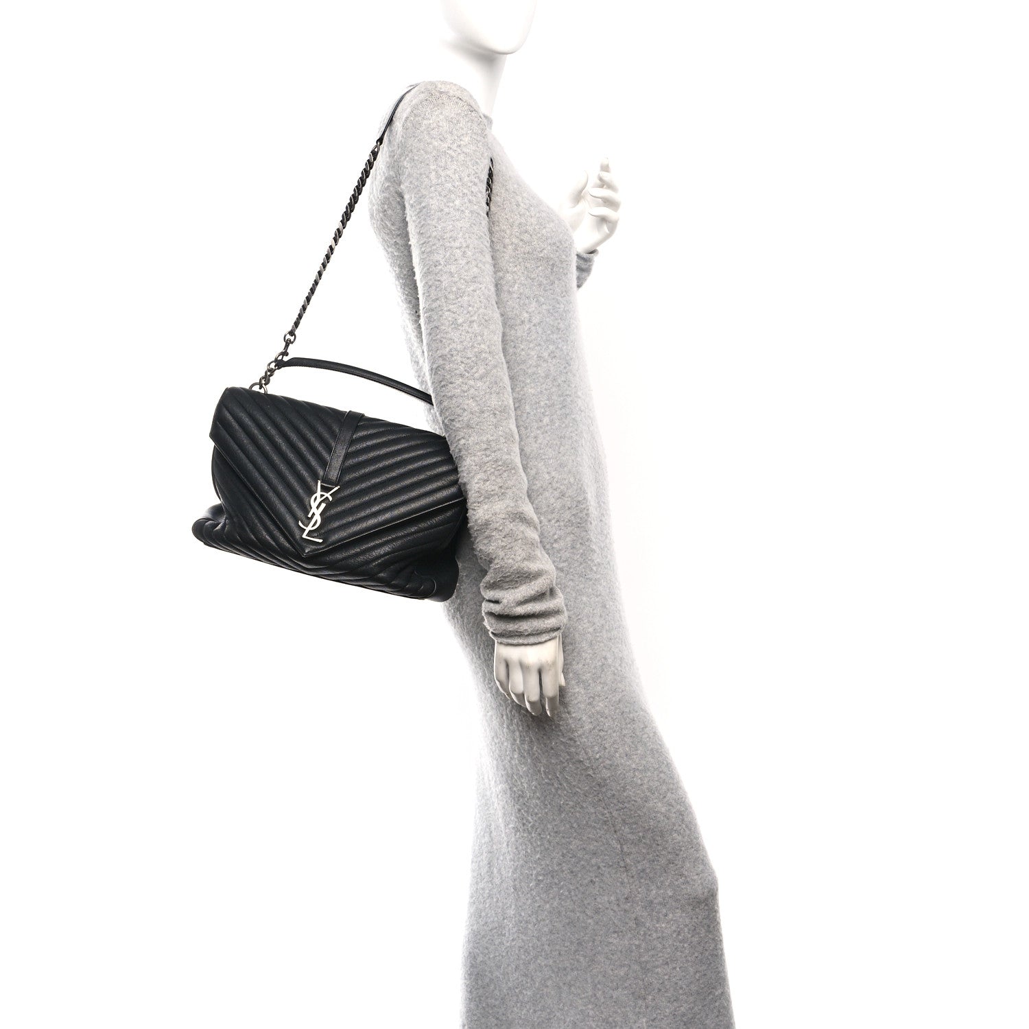 Saint Laurent Sheepskin Matelasse Chevron Monogram Large College Bag Black 2 of 10