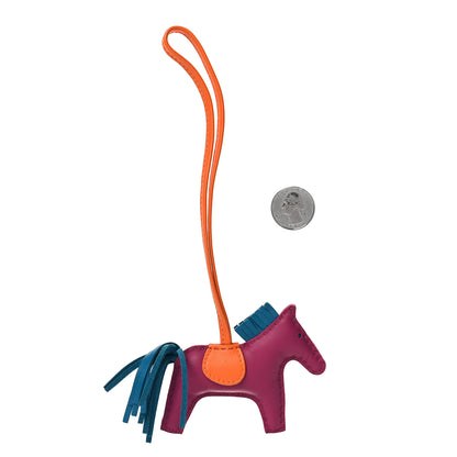 Hermes Milo Lambskin Grigri Rodeo Horse Bag Charm PM Tosca Bleu Izmir Orange 2 of 4