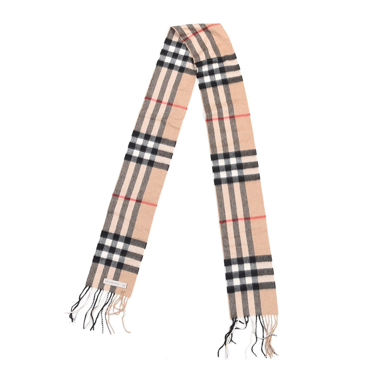 Cashmere Giant Check Skinny Fringe Scarf Camel