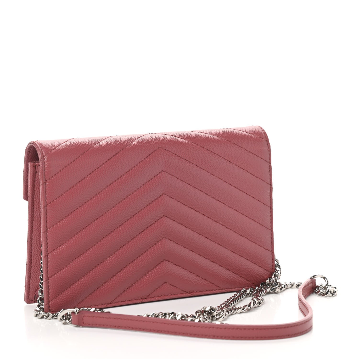 Saint Laurent Grain De Poudre Matelasse Chevron Monogram Envelope Chain Wallet Mystic Rose 3 of 9