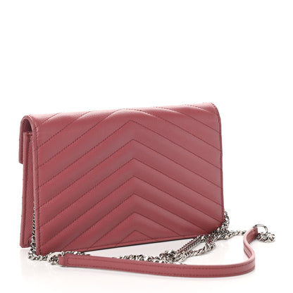 Saint Laurent Grain De Poudre Matelasse Chevron Monogram Envelope Chain Wallet Mystic Rose 3 of 9