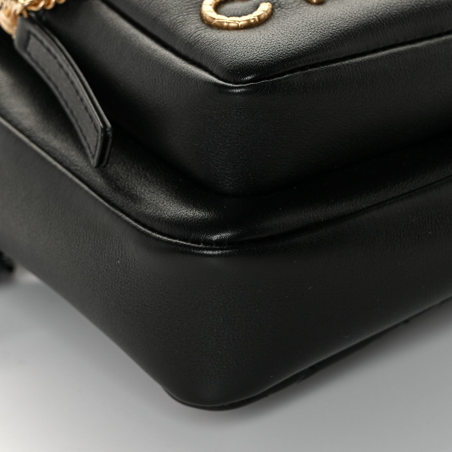 Calfskin Quilted Small Camera Case Black
