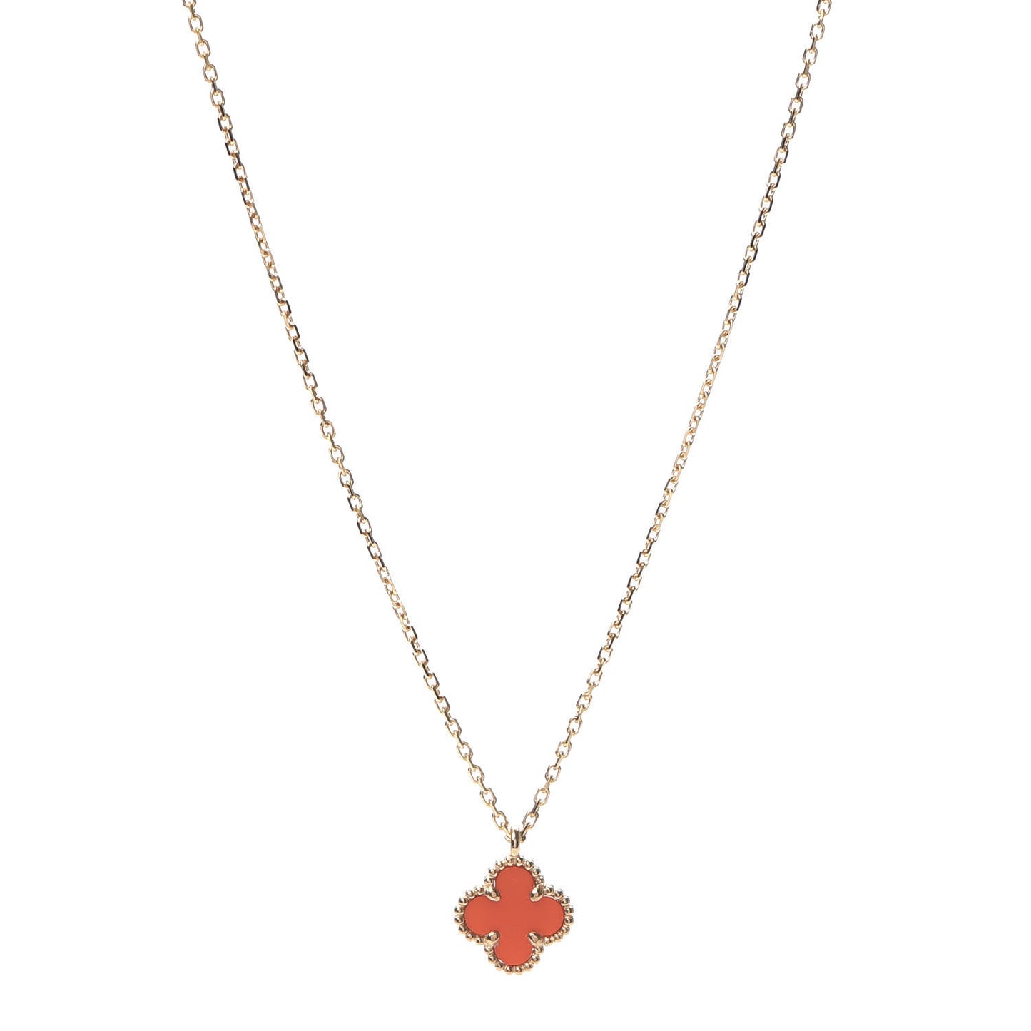 18K Rose Gold Carnelian Sweet Alhambra Pendant Necklace