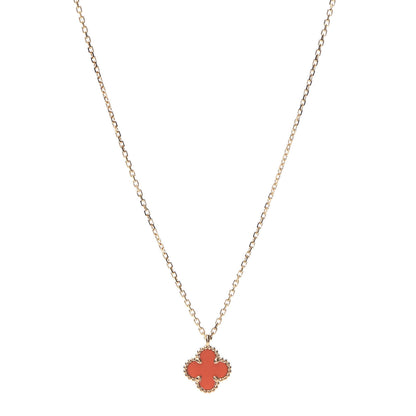 Van Cleef & Arpels 18K Rose Gold Carnelian Sweet Alhambra Pendant Necklace 1 of 7