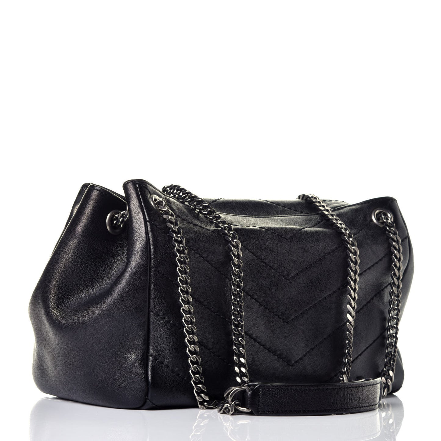 Vintage Lambskin Chevron Monogram Small Nolita Black