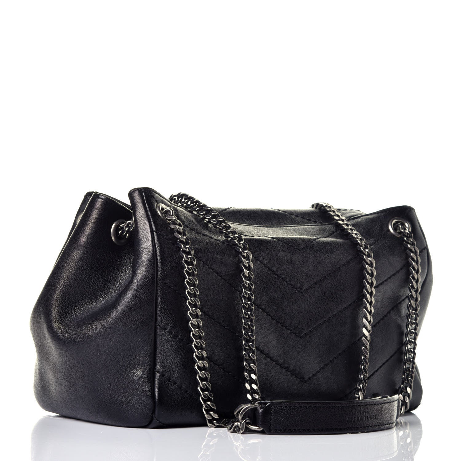 Saint Laurent Vintage Lambskin Chevron Monogram Small Nolita Black 3 of 8