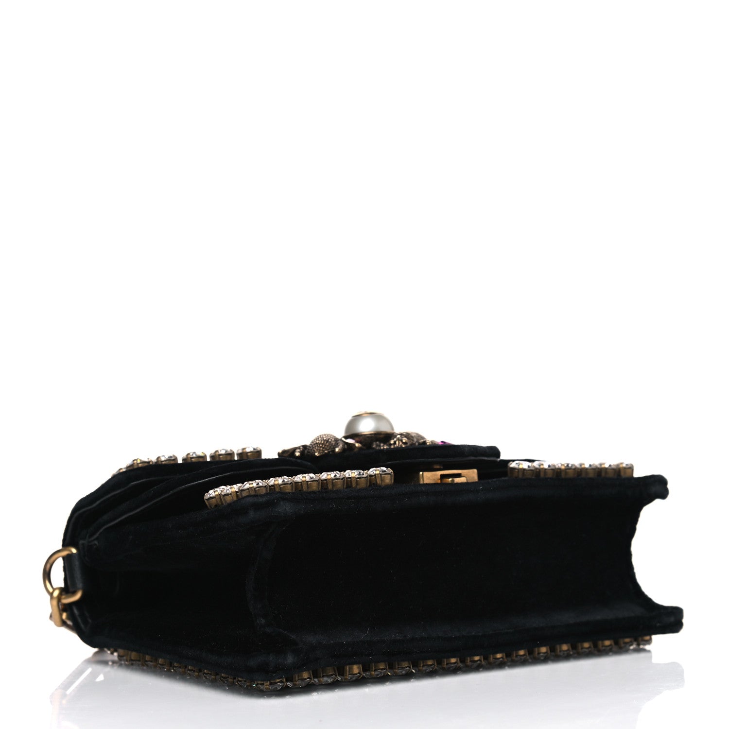Gucci Velvet Crystal Mini Bee Broadway Shoulder Bag Black 4 of 10