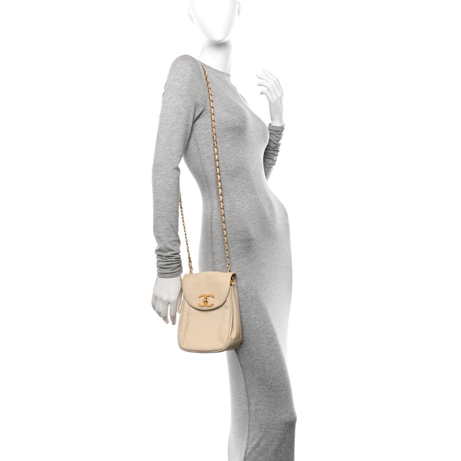 Chanel Caviar Vertical Chain Crossbody Ivory 2 of 13