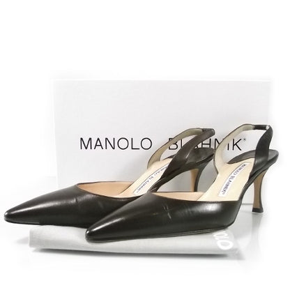 FASHIONPHILE MANOLOBLAHNIKLeatherCarolyneSlingbackPumps36DarkBrown 3 of 8