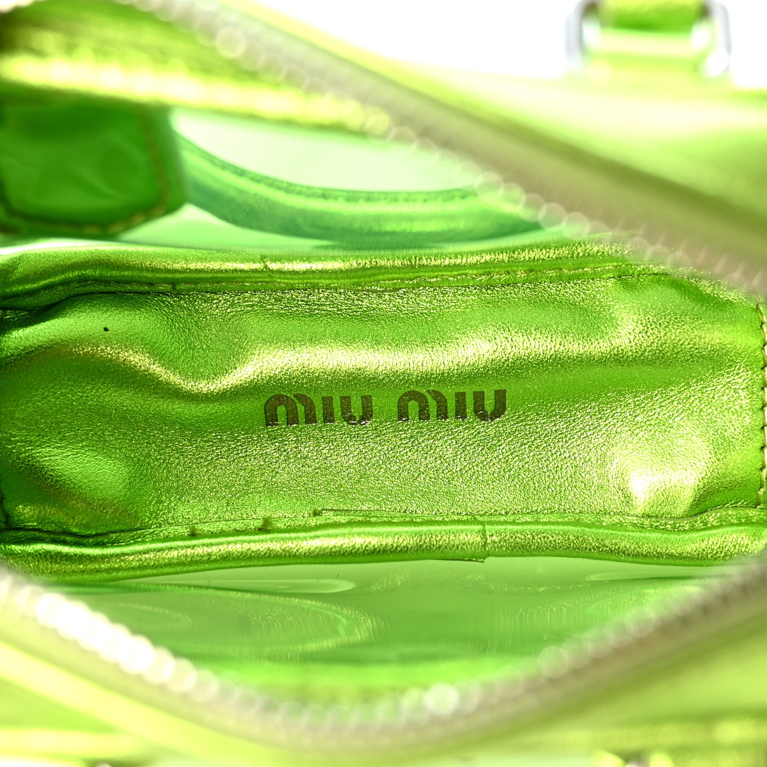 Miu Miu Metallic Nappa Plexi Vinyl Mini Top Handle Crossbody Felce Mordore 5 of 10