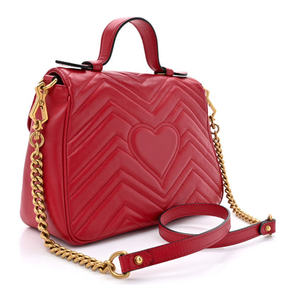 Gucci Calfskin Matelasse Sylvie Web Small GG Marmont Top Handle Shoulder Bag Hibiscus Red 3 of 13