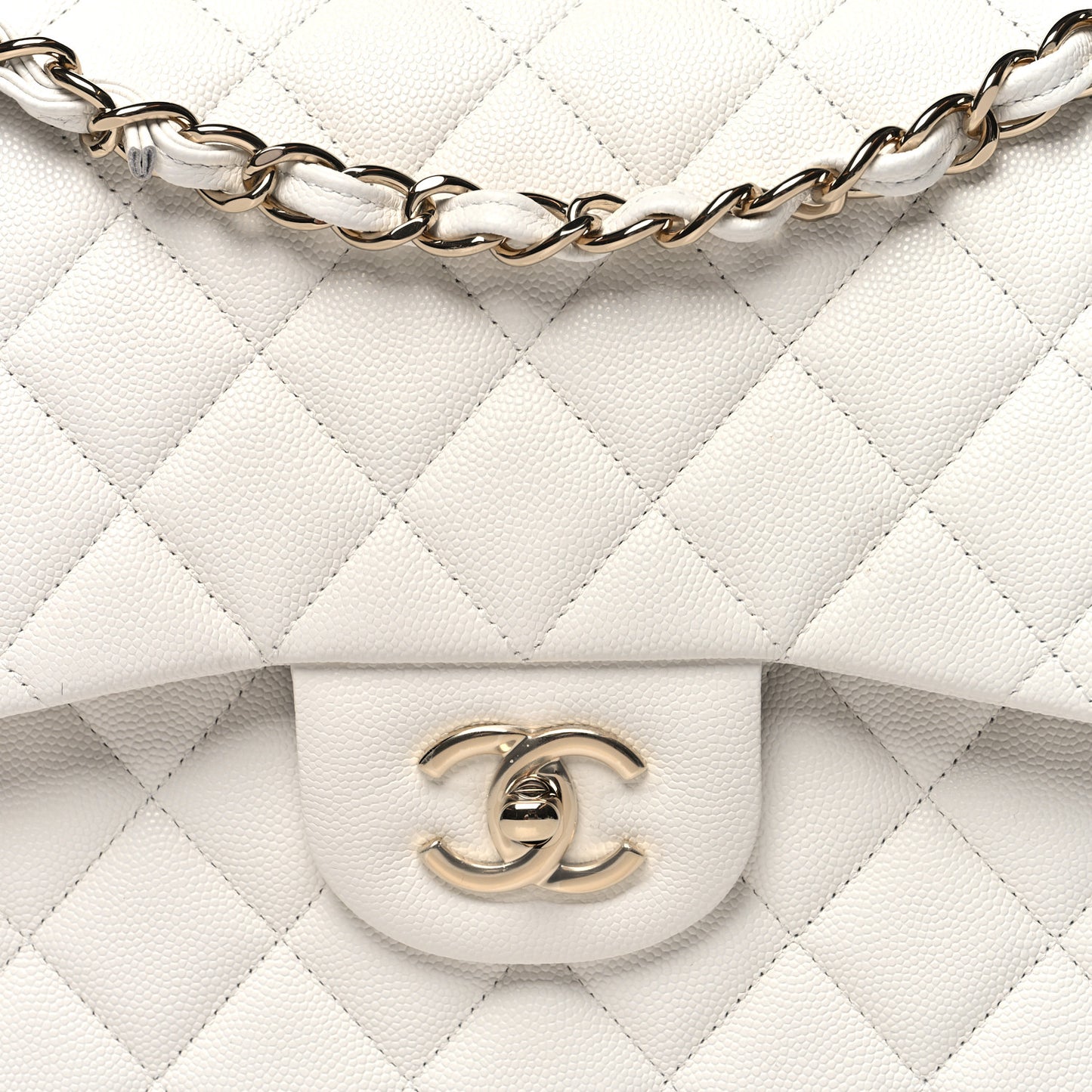 Caviar Quilted Jumbo Double Flap White