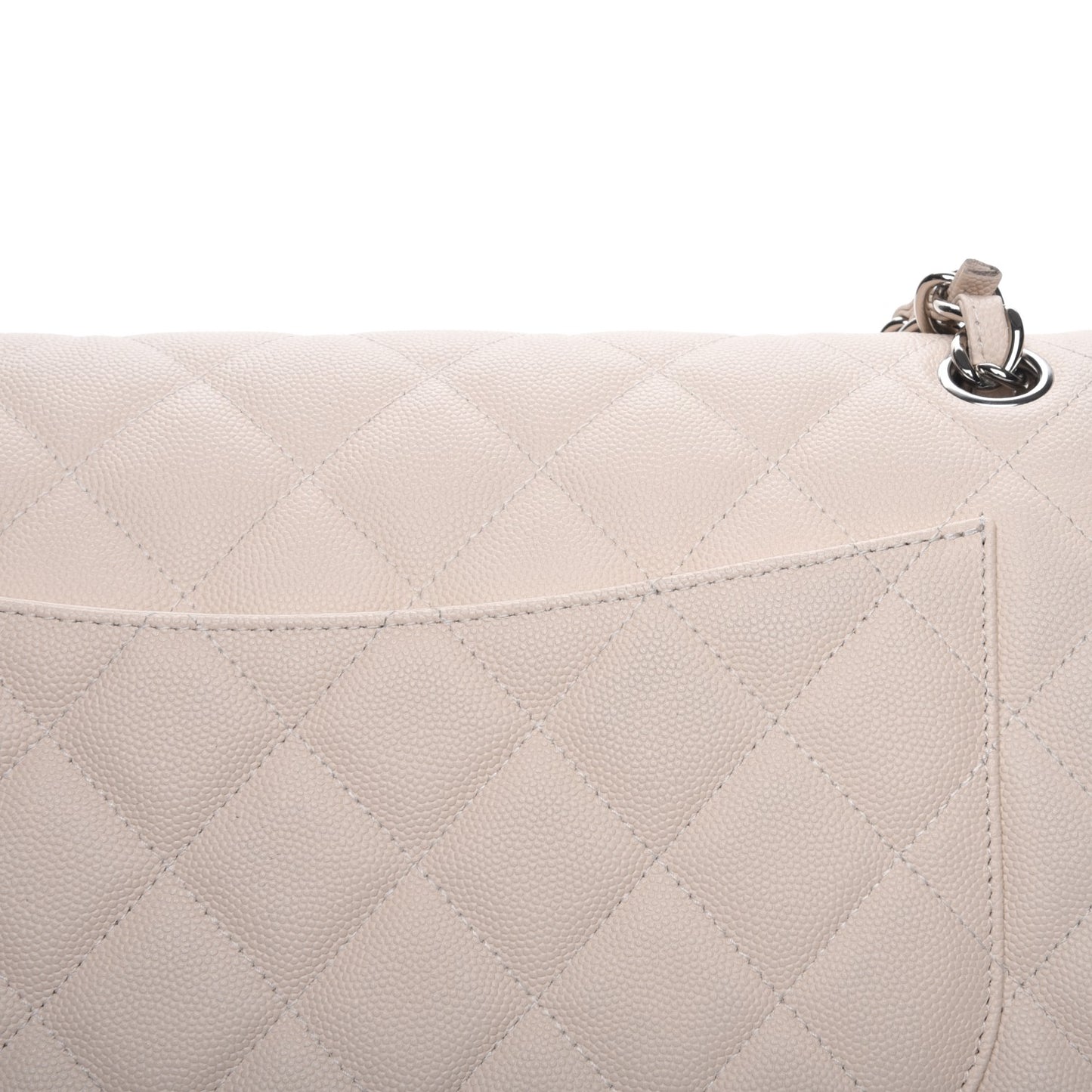 Caviar Quilted Jumbo Double Flap Light Beige