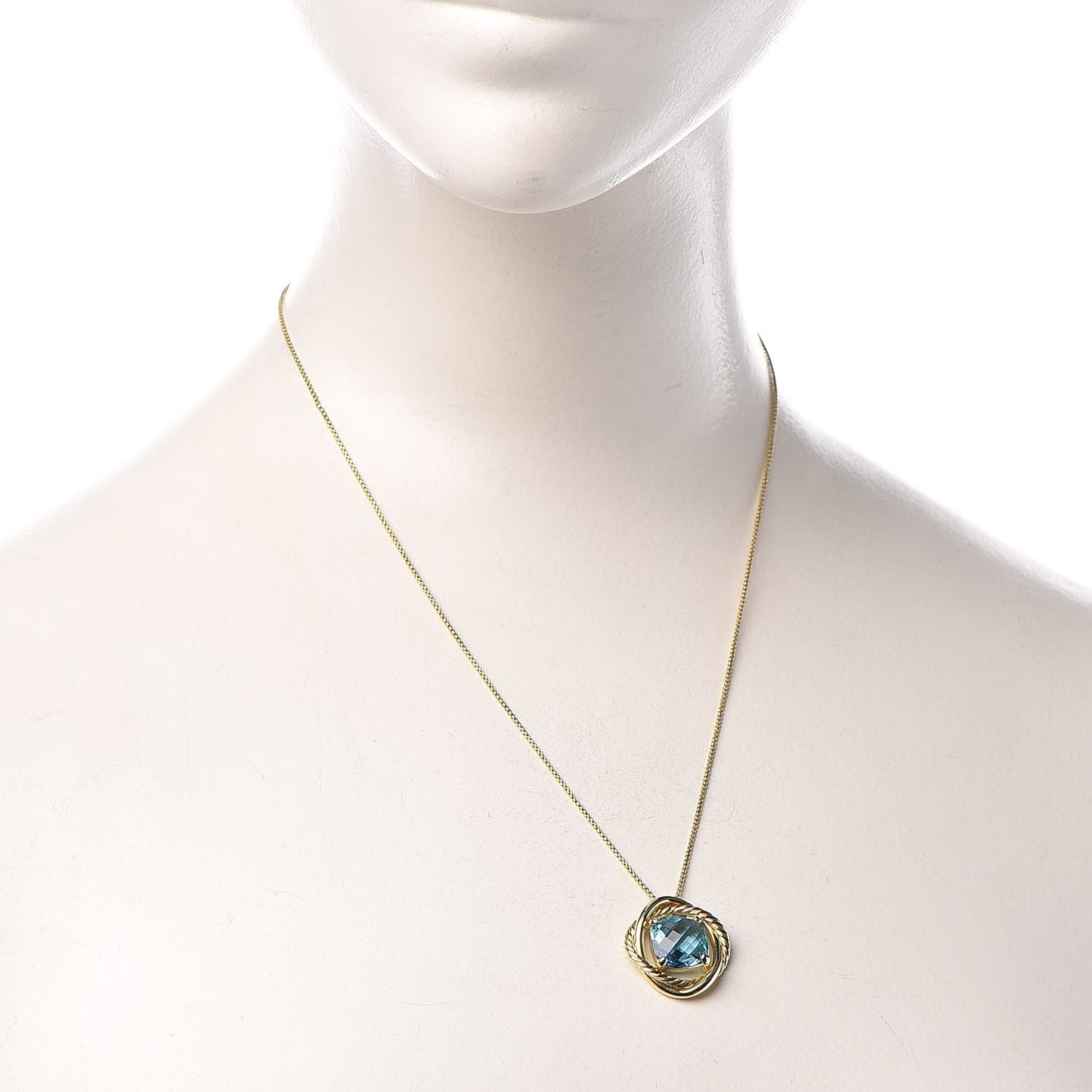 18K Yellow Gold Blue Topaz 11mm Infinity Pendant Necklace