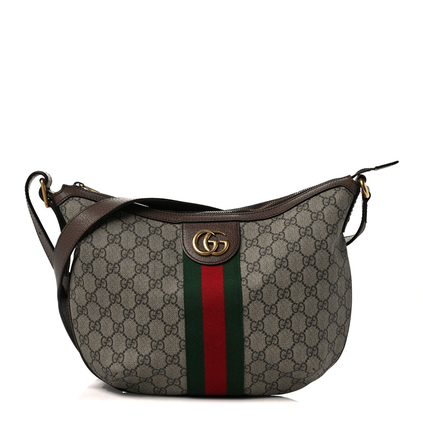 GG Supreme Monogram Web Small Ophidia Half Moon Hobo Brown