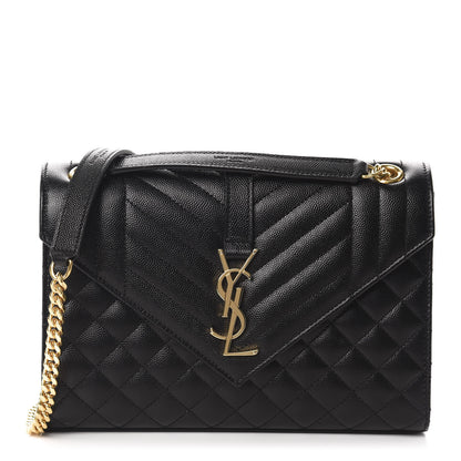 Saint Laurent Grain De Poudre Textured Mixed Matelasse Triquilt Medium Monogram Satchel Black 1 of 12