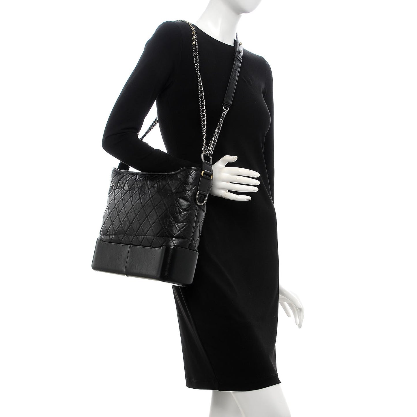 Aged Calfskin Quilted Large Gabrielle Hobo Black