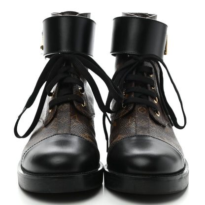 Louis Vuitton Calfskin Monogram Wonderland Flat Ranger Boots 38.5 Black 2 of 7
