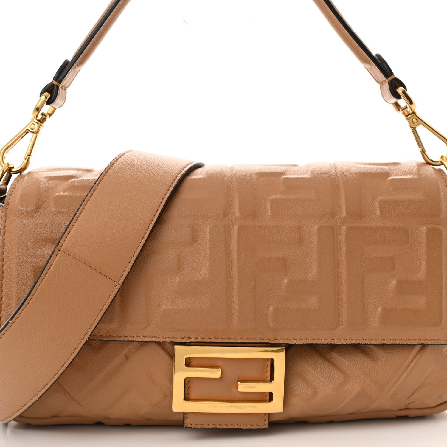Fendi Nappa FF 1974 Embossed Baguette Miele Scuro 8 of 15