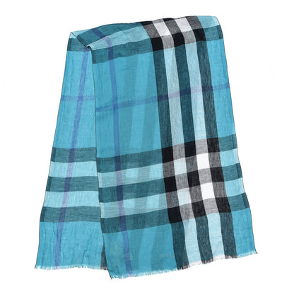 Burberry Linen Giant Exploded Check Scarf Cyan Green 3 of 6