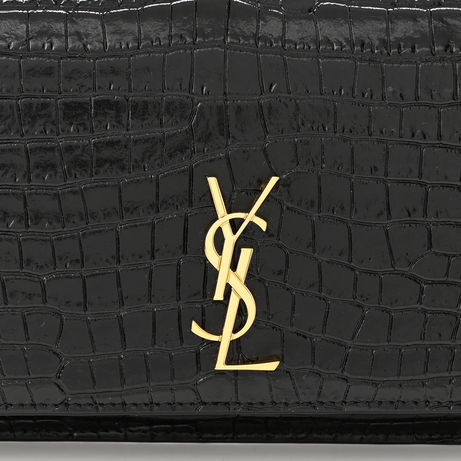 Saint Laurent Crocodile Embossed Monogram Phone Holder Crossbody Black 7 of 9