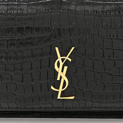 Saint Laurent Crocodile Embossed Monogram Phone Holder Crossbody Black 7 of 9