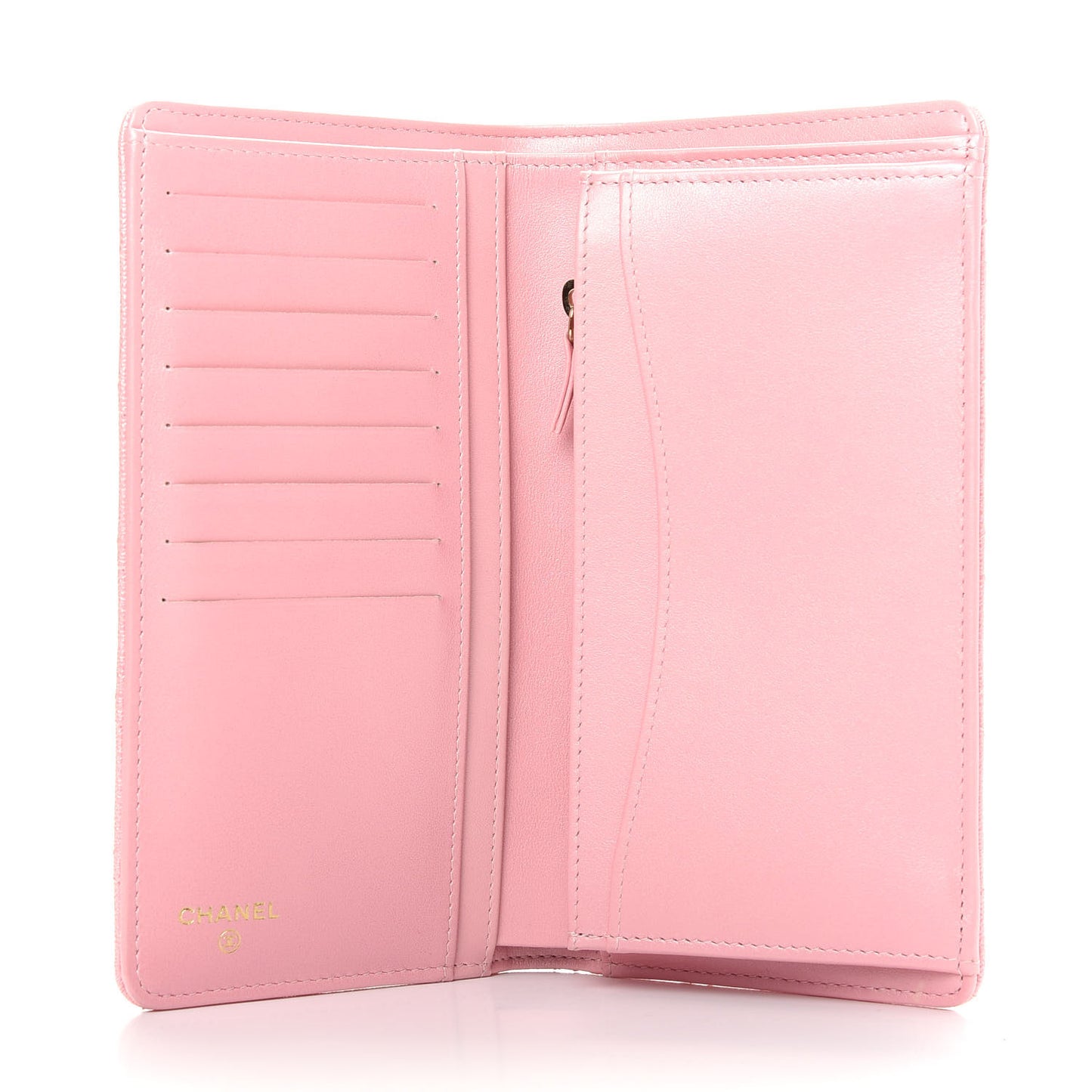 Iridescent Caviar Quilted Yen Wallet Rose Pink