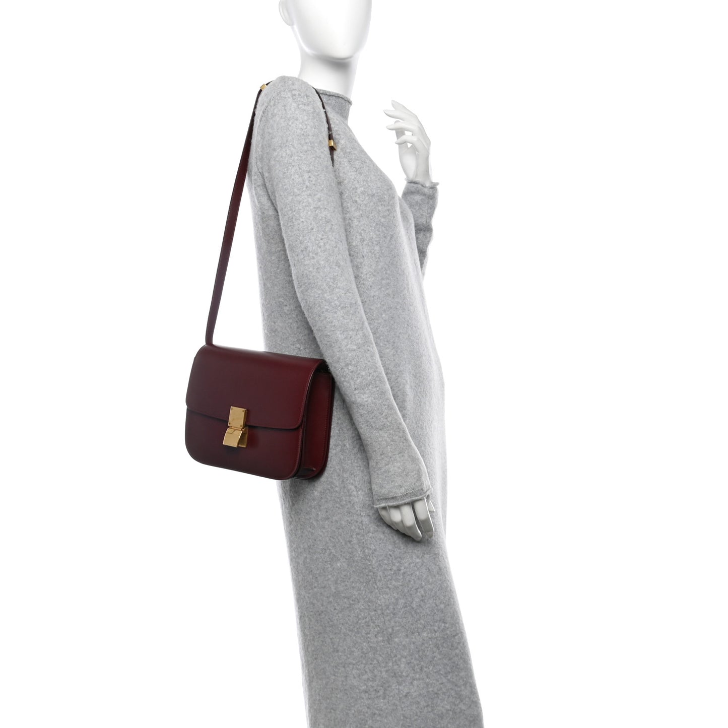 Box Calfskin Medium Classic Box Flap Bag Burgundy