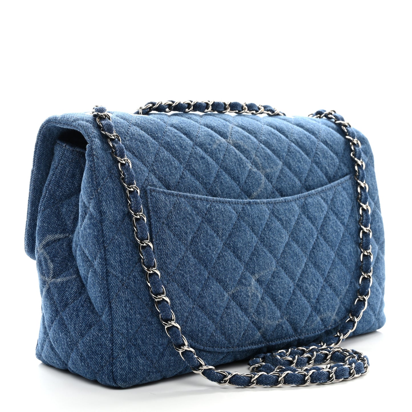 Denim Quilted CC Print Jumbo Single Flap Blue