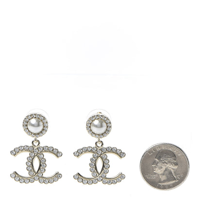 Chanel Crystal Pearl Bow-tiful CC Drop Earrings Gold 2 of 4