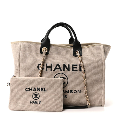 Chanel Mixed Fibers Medium Deauville Tote Beige Black 3 of 12