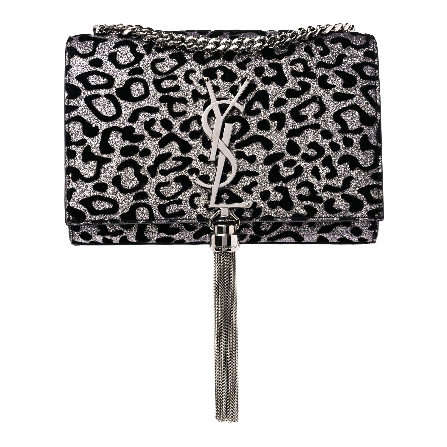 Saint Laurent Glitter Leopard Small Monogram Kate Tassel Satchel Platine Black 1 of 12