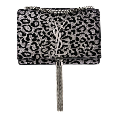 Saint Laurent Glitter Leopard Small Monogram Kate Tassel Satchel Platine Black 1 of 12
