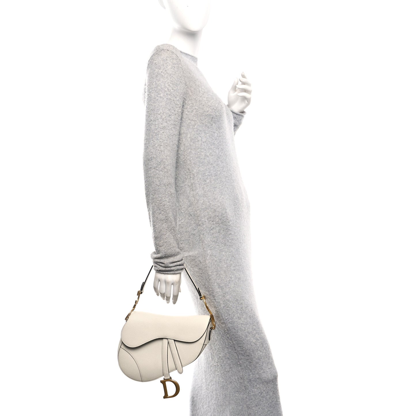 Grained Calfskin Saddle Bag White
